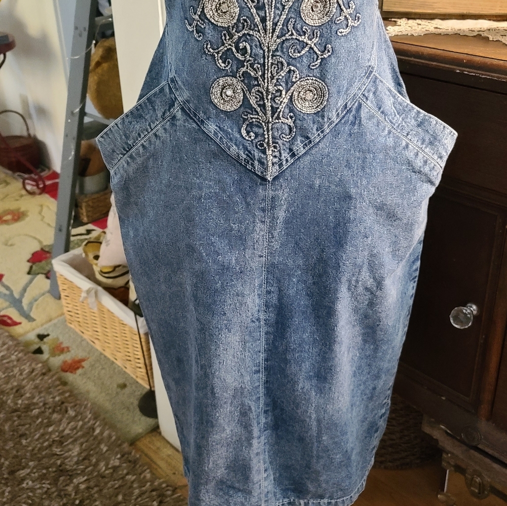 Vintage jean Dress 1990 pockets blue midi - Picture 11 of 15
